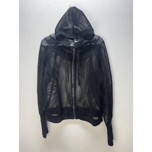 ALO Yoga  Women’s  Mesh Fortuna Hoodie Jacket  Black Sz L - Picture 3 of 13